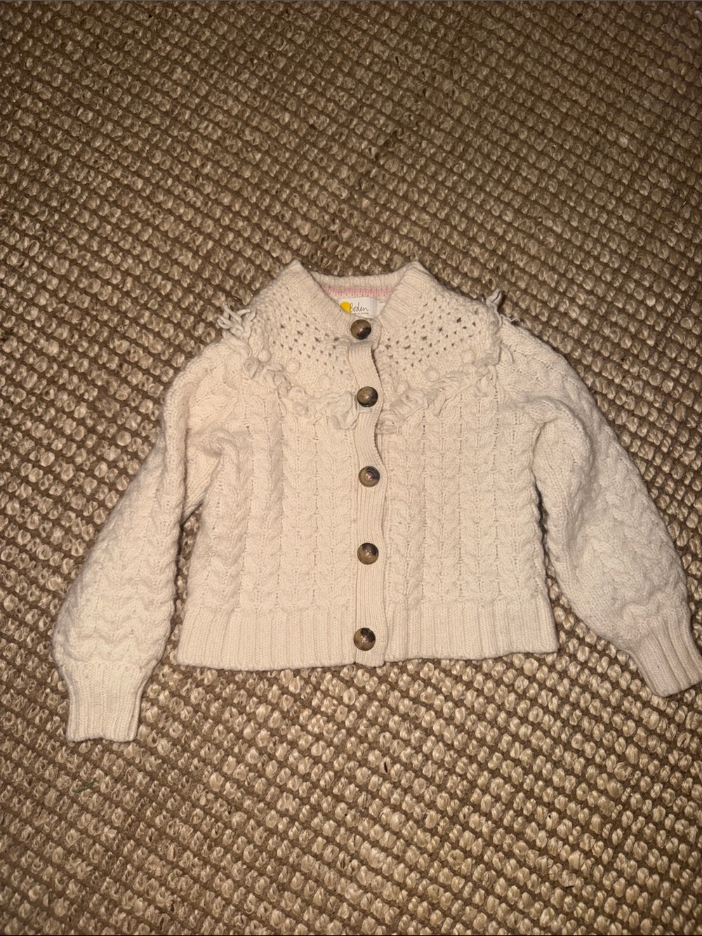 Boden Children’s Cream Cable Knit Button-Up Cardigan